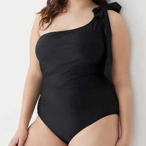 New J Crew Bow One Shoulder One Piece Swimsuit Black Size 22